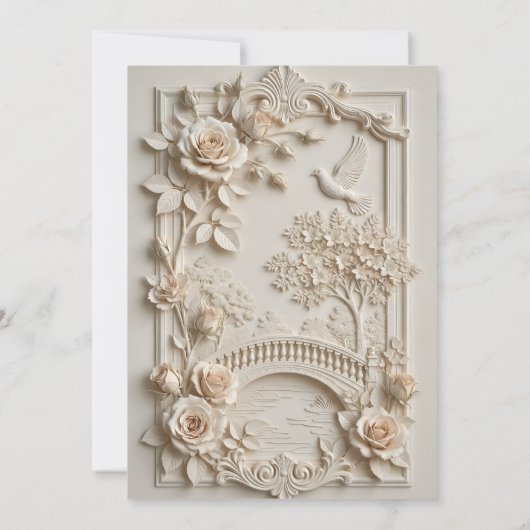 Invitation Faux Embossed Floral Relief Effect Classic Wedding (Dos)