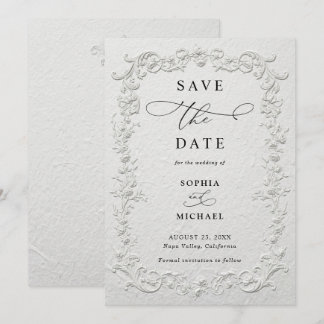 Invitation Faux Embossed Floral Wedding Save the Date  I