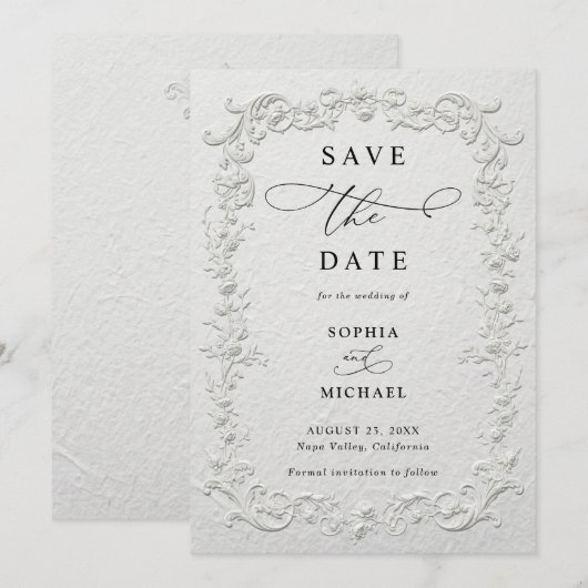 Invitation Faux Embossed Floral Wedding Save the Date  I (Devant / Derrière)