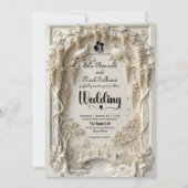 Invitation Faux Embossed Ivory Floral Scenic Relief Wedding (Devant)