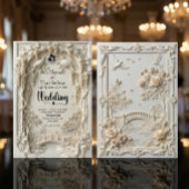 Invitation Faux Embossed Ivory Floral Scenic Relief Wedding