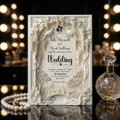 Invitation Faux Embossed Ivory Floral Scenic Relief Wedding