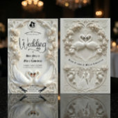 Invitation Faux Embossed Relief Sculpted Swans Wedding 