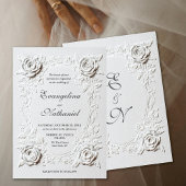 Invitation  Faux Embossed Roses Elegant Script Formal Wedding