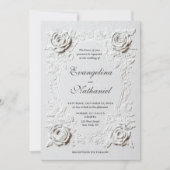 Invitation Faux Embossed Roses Elegant Script Formal Wedding (Devant)