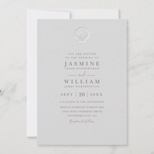 Invitation Faux Embossed Seashell Formal QR Code Wedding (Devant)