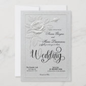 Invitation Faux Embossed White Rose Formal Wedding (Devant)