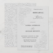 Invitation Faux Embossed White Roses Wedding Rehearsal Dinner (Devant / Derrière)
