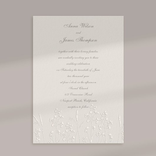 Invitation Faux Embossés Fleur sauvage Ecru Classic Mariage