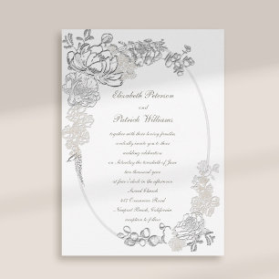 Invitation Faux Embossés Peonies Calligraphie Mariage ivoire