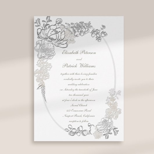 Invitation Faux Embossés Peonies Calligraphie Mariage ivoire