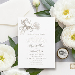 Invitation Faux Embossés Peonies Parents Formels Mariage d'ac