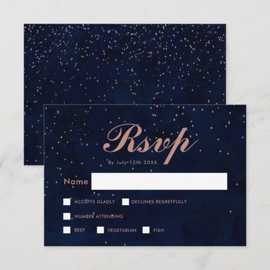 Invitation Faux étoiles d'or rose marine bleu aquarelle rsvp (Devant / Derrière)