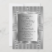 Invitation Faux Fête d'Anniversaire Argent Chrome Metal (Devant)