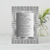 Invitation Faux Fête d'Anniversaire Argent Chrome Metal (Debout devant)