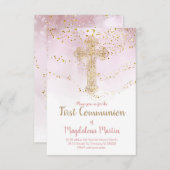 Invitation Faux feuille d'or croix sainte Première communion (Devant / Derrière)