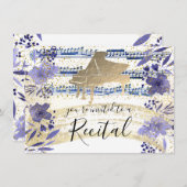 Invitation FAUX feuille d'or sur fleurs d'eau bleu indigo (Devant / Derrière)