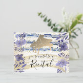 Invitation FAUX feuille d'or sur fleurs d'eau bleu indigo (Debout devant)