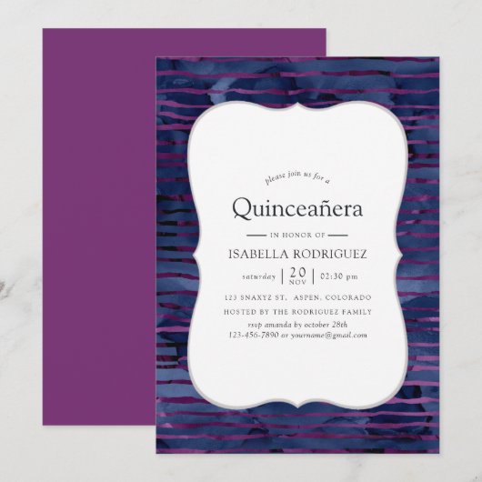 Invitation Faux feuilleté rayé Quinceanera (Devant / Derrière)