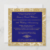Invitation FAUX FLAPS Bleu, Gold Damask Anniversaire Invitati (Dos)