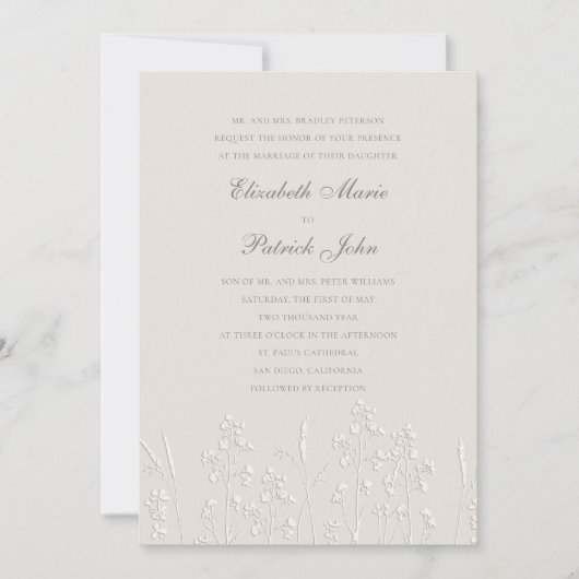 Invitation Faux Fleurs sauvages Embossés Ecru Mariage formel (Devant)