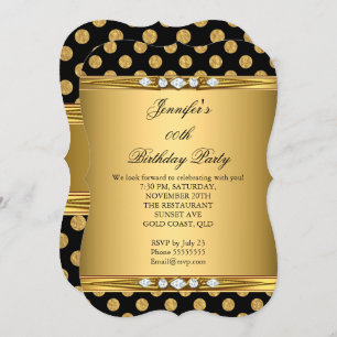Invitation Faux Foil Gold Black Pois Diamond Anniversaire