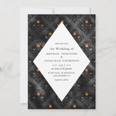 Invitation Faux Foil orange et noir Mariage damassé (Devant)