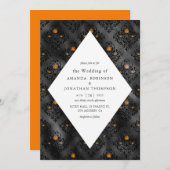 Invitation Faux Foil orange et noir Mariage damassé (Devant / Derrière)
