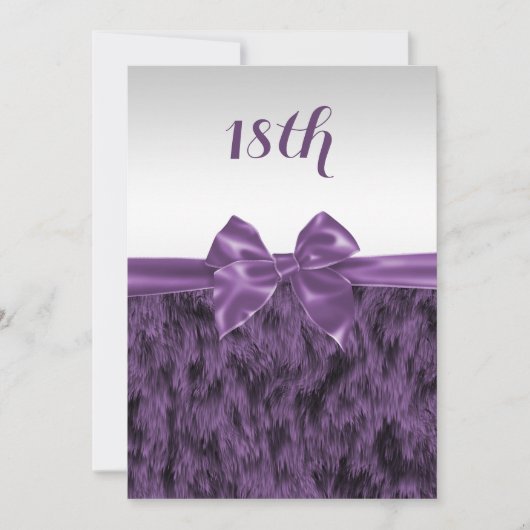 Invitation Faux Fourrure & Bow pourpre 18e anniversaire (Devant)
