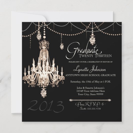 Invitation FAUX French Crystal Chandelier Draps Pearls Party (Devant)