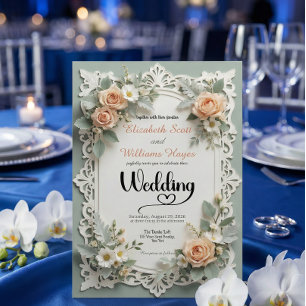 Invitation Faux gaufrage floral romantique pour mariage d'été