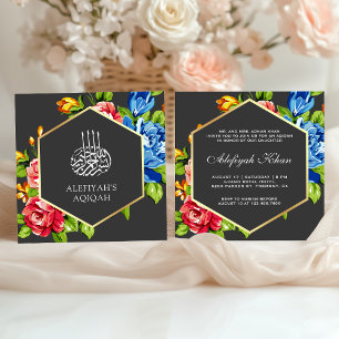 Invitation Faux géométrique Vibrant or Floral Islamique Aqiqa