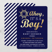 Invitation Faux Gold Ahoy c'est un baby shower nautique garço (Devant / Derrière)