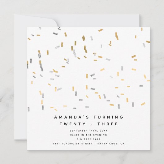 Invitation Faux Gold Argent Moderne Sprinkings Adultes Annive (Devant)