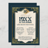 Invitation Faux Gold Art Déco 30 Année Réunion lycée (Devant / Derrière)