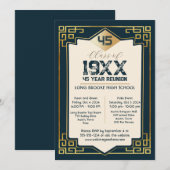 Invitation Faux Gold Art Déco 45 Année Réunion du lycée (Devant / Derrière)