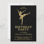 Invitation Faux Gold Ballet Girl Ballerina Anniversaire (Devant)