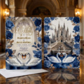 Invitation Faux Gold & Bronze Swans Marble Cathedral Wedding
