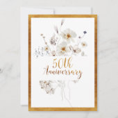 Invitation Faux Gold Calligraphie Floral 50e anniversaire (Devant)