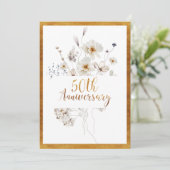 Invitation Faux Gold Calligraphie Floral 50e anniversaire (Debout devant)
