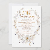 Invitation Faux Gold Calligraphy Fleur sauvage 50e anniversai (Devant)