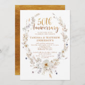Invitation Faux Gold Calligraphy Fleur sauvage 50e anniversai (Devant / Derrière)