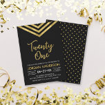 Invitation Faux Gold Chevron 21e fête d'anniversaire<br><div class="desc">Invitation moderne 21ème anniversaire avec un élégant chevron géométrique et le mot "Vingt et un" en faux or contre un arrière - plan noir. La carte comprend un motif correspondant à l'arrière. Consultez les éléments correspondants ici http://www.zazzle.com/collections/modern_faux_gold_chevron_celebration_collection-119531050277382712?rf=238364477188679314 Personnalisez-le en remplaçant le texte de l'espace réservé pour ajouter vos informations. Pour...</div>