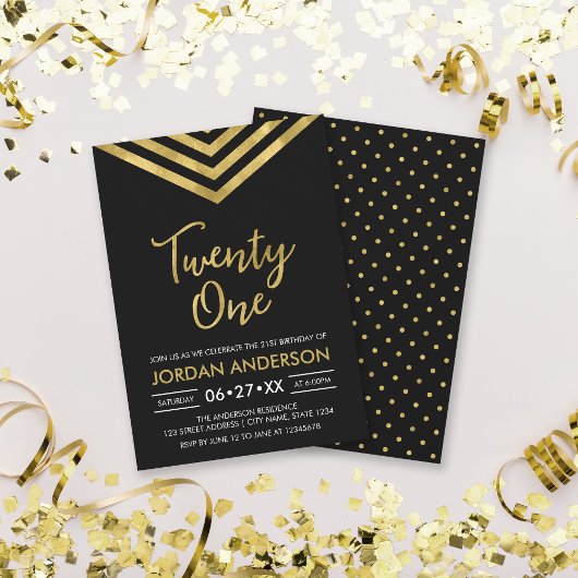 Invitation Faux Gold Chevron 21e fête d'anniversaire