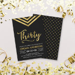 Invitation Faux Gold Chevron 30e fête d'anniversaire<br><div class="desc">Invitation moderne de 30ème anniversaire avec un élégant chevron géométrique et le mot "Trente" en faux or contre un arrière - plan noir. La carte comprend un motif correspondant à l'arrière. Consultez les éléments correspondants ici http://www.zazzle.com/collections/modern_faux_gold_chevron_celebration_collection-119531050277382712?rf=238364477188679314 Personnalisez-le en remplaçant le texte de l'espace réservé pour ajouter vos informations. Pour plus...</div>
