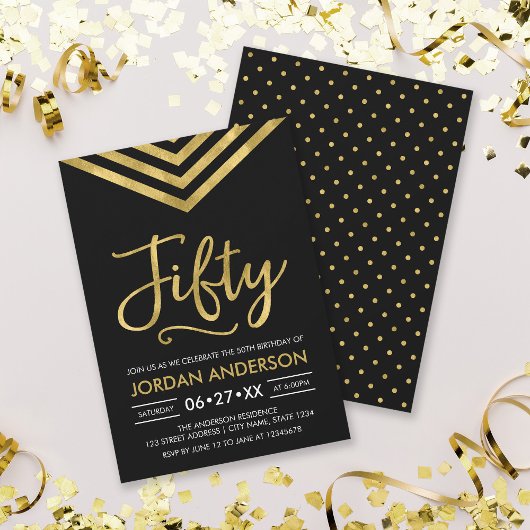Invitation Faux Gold Chevron 50e fête d'anniversaire