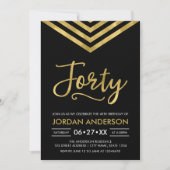 Invitation Faux Gold Chevron fête 40e anniversaire (Devant)