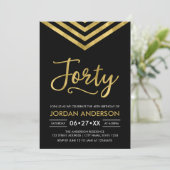 Invitation Faux Gold Chevron fête 40e anniversaire (Debout devant)