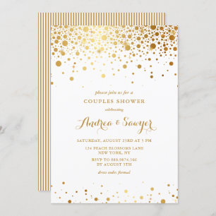 Invitation Faux Gold Confetti Dots Couples Douche