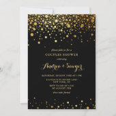 Invitation Faux Gold Confetti Dots Couples Noir Douche (Devant)